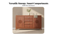 New Chinese Design Sideboard Traditional Mortise and Tenon Joinery Solid Wood Dining Room Buffet Sturdy Wooden Sideboard Cabinet for Hallway, Kitchen