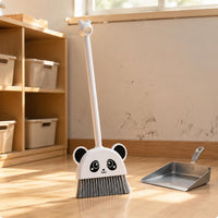 White Handle Panda-Face Broom Cartoon Style Panda Broom Gray Bristles Kids Play Item for Children