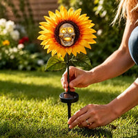 Solar Sunflower Skull Light Garden Stake