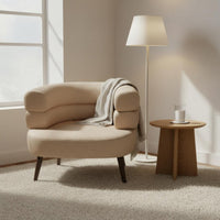 Ergonomic Design Plush Makeup Chair High-Density Sponge Curved Back Single Sofa Sturdy Steel Legs Sherpa Boucle Armchair for Women, Bedroom, Living Room