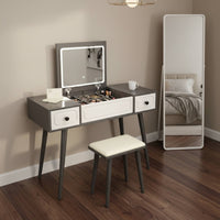 Hinged Lid Vanity Table Space Saving Dressing Table with Mirror and Stool Bedroom Furniture for Women