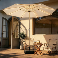Sun Umbrella with LED Lights Weighted Patio Umbrella with Fillable Base Lighted for Homeowners, Cafe Owners, Backyard, Balcony
