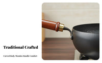 Hand Hammered Iron Wok Easy to Clean Hand Hammered Wok Deep Stir Fry Pan Included Cookware Anti-Scald Handle