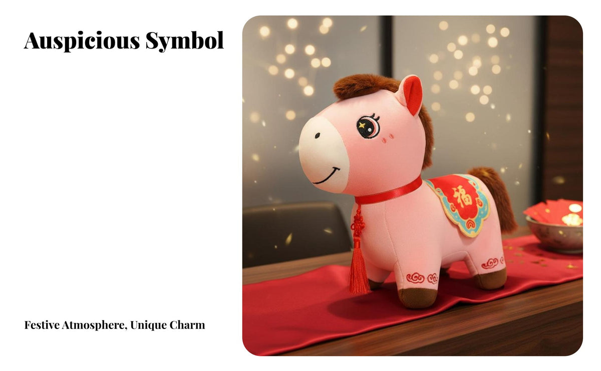 Chinese New Year Horse Stuffed Toy Festive Decor Chinese Horse Year Soft Toy Soft Material Holiday Decoration for Employees, Family, Office, Home