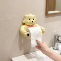 Punch-Drill-Effortless Installation Cartoon Dog Toilet Paper Holder Decorative Accent Puppy Toilet Roll Holder Resin Material Dog Themed Tissue Dispenser Sturdy Construction for Children, Kitchen