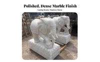 2 Pieces Chinese Gate Pier Elephant Stone White Marble Elephant Statue Traditional Design Outdoor Decoration for Homeowners, Patio, Home Decor