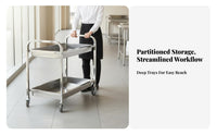 Easy to Clean Restaurant Bus Cart Rust Resistant Stainless Steel Utility Cart 360° Swivel Casters 3 Tier Food Service Trolley Locking Wheels for Hotel Employees, Cafeteria Workers, Homeowners, Banquet Hall, Warehouse, Hospital, Laboratory