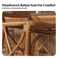 Solid Ash Wood Rattan Bar Stool Stable Structure French Design High Stool Vintage Casual Woven Back Counter Chair Space Saving for Cafe Owners, Homeowners, Interior Designers, Restaurant, Kitchen, Living Room