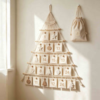 Bohemian Boho Christmas Tree Wall Hanging Handmade Macrame Christmas Tree Reusable Cloth Advent Calendar with Pockets Woven for Families, Apartments, Classrooms