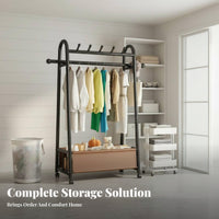 On casters Rolling Clothes Rack with Shelf Mobile Wheeled Clothes with Shelf Freestanding Garment Stand Simple Design for Students, Renters, Homeowners, Bedroom, Balcony, Laundry Room, Entryway