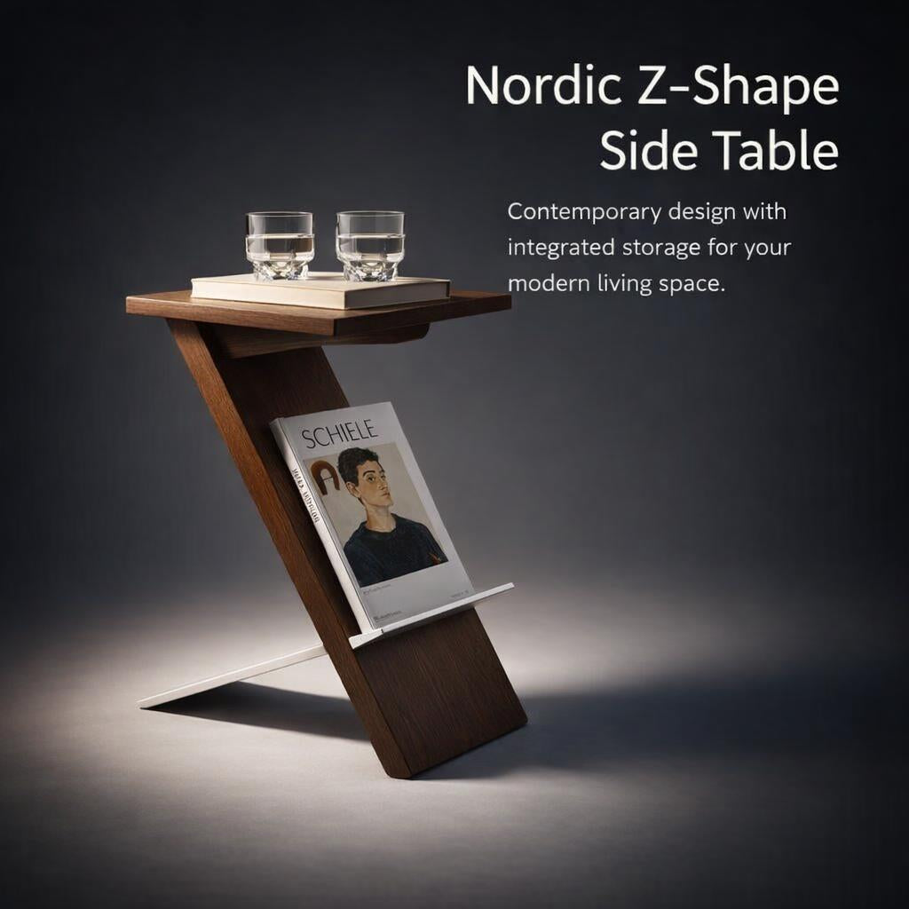Z-Shaped Side Table Living Room, Small Apartment End Table Narrow, Nordic Minimalist Furniture, Home Decor Accent Table Storage