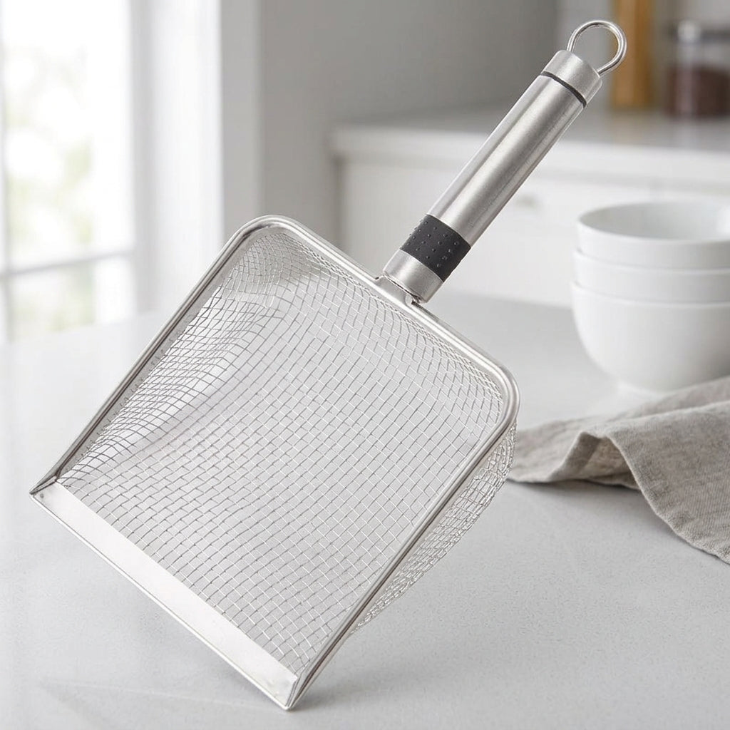 Pet Litter Scooper and Heavy Duty Stainless Steel Mesh Scooper, Deep Basket Animal Waste Scooper