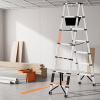 A-Shaped Ladder Stainless Steel Compact Ladder Extendable for Crafters, Homeowners, Home Maintenance, Renovation, Workshop