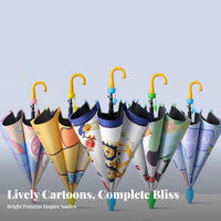 Lightweight Kids Cartoon Umbrella Anti-Pinch Design Children's Sun and Rain Umbrella Round Safety Tips for Toddlers, School, Outdoor, Travel