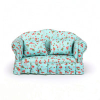 Floral Dollhouse Double Sofa Upholstered Miniature Sofa with Pillows Handmade Dollhouse Couch Set Detailed for Collectors
