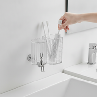 Wall-Mounted Toothbrush Holder with Tumblers, No-Drill Bathroom Organizer