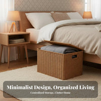 Wheeled Rattantype Chest With Lid Underbed Box Large Capacity for Under Bed