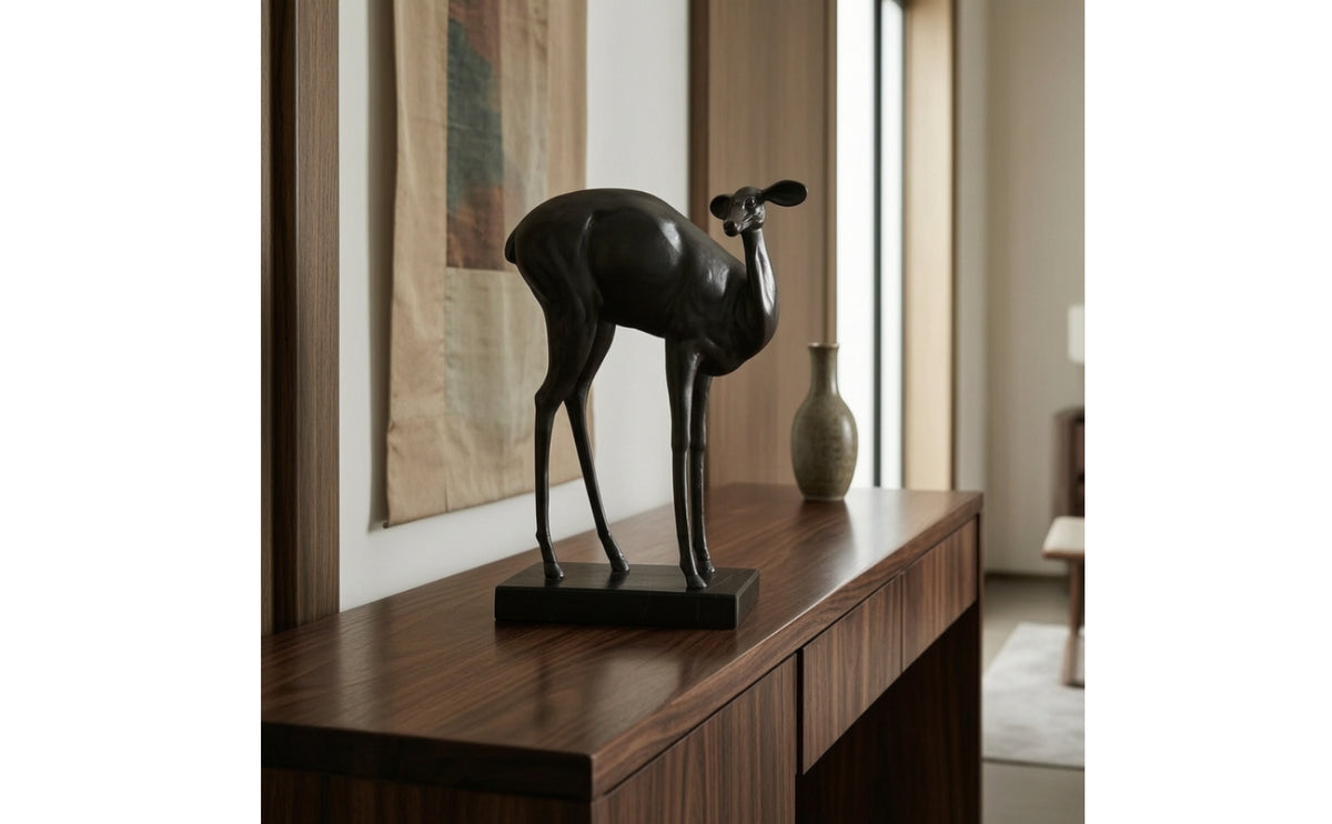 Deer Statue with Marble Base Modern Deer Figurine Sculptural Reindeer Figurine for Home Stylists, Art Lovers, Living Room, Console Table, Bookshelf