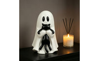 Halloween Ghost with Black Cat Cute Ghost Cat Figurine Tabletop Decoration Festive for Shelf, Desk, Party