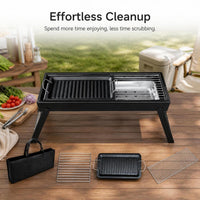 Portable Charcoal BBQ Grill with Side Carbon Slot, Foldable for Outdoor Home Use