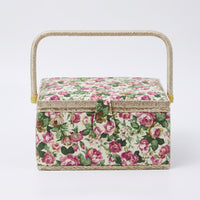 Sewing Basket with Space-Saving Tray Sewing Basket with Compartments Hinged Craft Organizer for Crafters