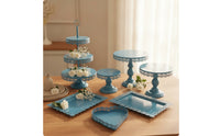 7 Pieces Dessert Table Display Tiered Three-Tier Stand Loop Handle Ornate Serving Pieces for Brides