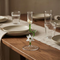 High-Temperature Fired Green Stem Candlestick Transparent Floral Glass Candlestick Decorative Glass Taper Candle Holder Smooth