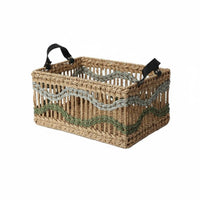 Braided Organizer Basket Multi-Functional Decorative Basket with Handles Large Capacity Paper Rope Organizer Bin for Desktop, Living Room, Shelves