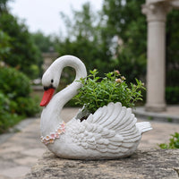 Swan Planter Resin Swan Sculpture with Planter Decorative Flower Pot for Homeowners