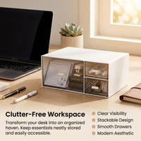 Desk Storage Organizer with Drawers, Clear Desktop for Office Supplies Stationery, Small Drawer Unit with Stickers