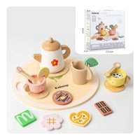 Wooden Pretend Tea Party Set and Wooden Tea Set Colorful Pieces for Children, Playroom