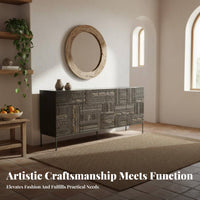Solid Wood Sideboard Cabinet Light Luxury Design Carved Wood Sideboard Nordic Design Teak Door Console Cabinet for Families, Entryway, Hallway