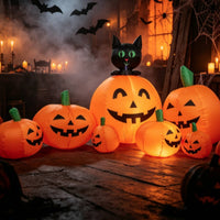 Lighted Inflatable with Black Cat and Pumpkin Inflate Inflatable Cat with Pumpkins Illuminated Halloween Decoration Self-Inflating for Lawn, Garden