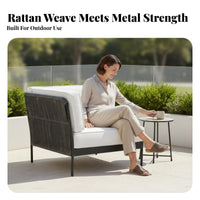 4 Pieces Nordic Design 4-Piece Woven Seating collection weatherproof outdoor seating set Includes Coffee Table Garden Furniture Water for Families, Homeowners, Adults, Balcony, rearyard, Deck, waterside