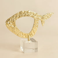 Fish Statue with Crystal Base Metal Fish Sculpture Elegant Decor for Living Room, Office Desk