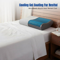 Gel Pillow, Viscoelastic Foam, Bamboo Charcoal, Ergonomic Wave Design, Breathable, Cervical Neck Support for Adults