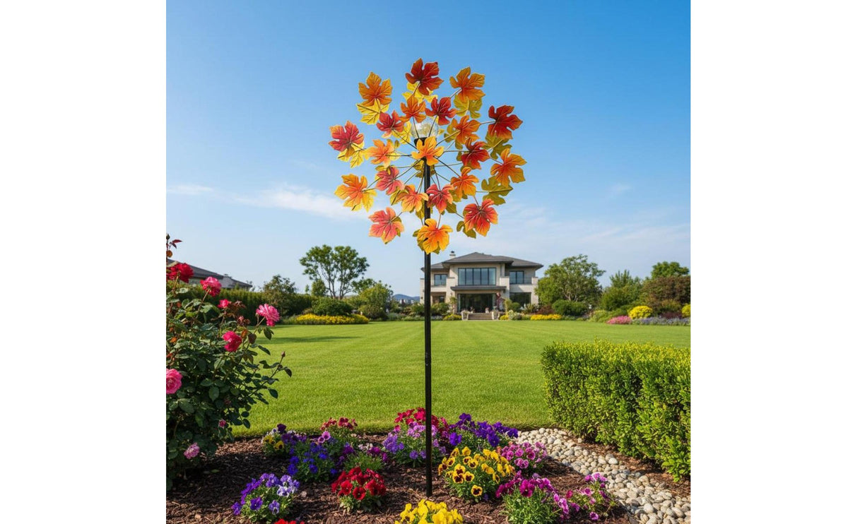 Maple Leaf Wind Revolving Ornament 360 Degree Rotation Metal Wind Revolving Ornament Weather Resistant Leaf Yard sculpture for Patio