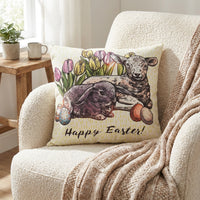 Easter Pillow Cover Seasonal Accent Decorative Bunny Throw Pillow Cover Invisible Zipper Easter Pillowcase for Kids, Homeowners, Bedroom, Chair, Bench