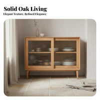 Solid Oak Sideboard with Hutch Multi-Functional Nordic Design Dining Room Hutch Multifunctional Sideboard with Drawers and Doors for Families, Hallway