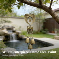 Antique Brass Finish Owl Wind Chime Hanging Bells Owl Bell Ornament Indoor Outdoor Home Decor Soft Relaxing Sound