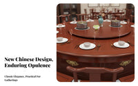 Electric Rotating Hot Pot Table Solid Wood Construction Restaurant Banquet Table Built-in Induction Cooktops Chinese Design Wooden Dining Set