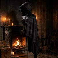 Hooded Cloak Black Medieval Cloak One-Size Costume Cape for Actors, Halloween, Cosplay, Theater