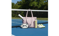 Quilted Racket Bag Padded Quilted Tennis Bag Carryall Front Zip Pocket Side Pockets