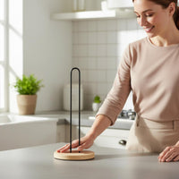 Wooden Base Paper Towel Rack Freestanding Countertop Paper Towel Stand Minimalist Design Kitchen Roll Holder for Washroom, Desktop