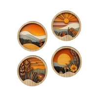 4 Pieces Forest Landscape Wall Decor Mountain Plaque with Landscape Design Wall Plaque Layered Wood Panel Bohemian