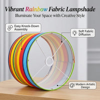 Lampshade for Table Lamps with Rainbow Stripe Pattern Design, Ceiling Light Shade in Denim Textile for Living Room