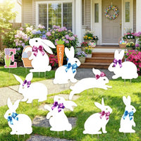 Bunny and Egg Lawn Stakes Weatherproof Easter Yard Stake Weather Resistant Easter Yard Sign Set for Homeowners, Party Planners, Pathway