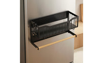 Spices Rack with Paper Towel Holder Space-Saving Storage Rack with Wooden Rod Moveable for Kitchen