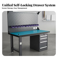 High Load Capacity Anti-Static Repair Table All-Steel Frame Heavy Duty Workbench Abrasion Resistant Workbench with Drawers and Pegboard Adjustable Feet for Technicians, Factory Workers, DIY Enthusiasts, Warehouse, Basement