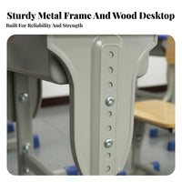 Backpack Hook Adjustable Student Desk and Chair Set Long-Lasting School Desk and Chair Combo Sturdy Frame Height Adjustable Study Table Built-in Storage for Students, Tutoring Center, Learning Centers, Home